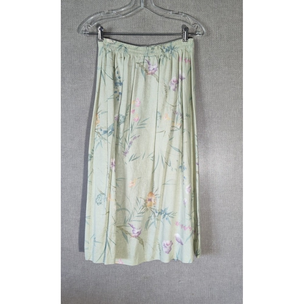 Alfred Dunner Skirt Petite Size 8P Green Floral Linen Blend Vintage Flowers - Picture 3 of 12